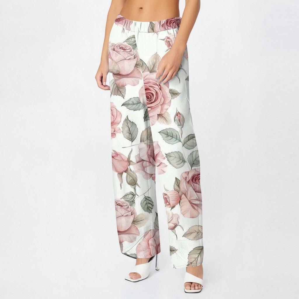 Брюки женские летние повседневные широкие брюки с эластичной резинкой на талии и карманами