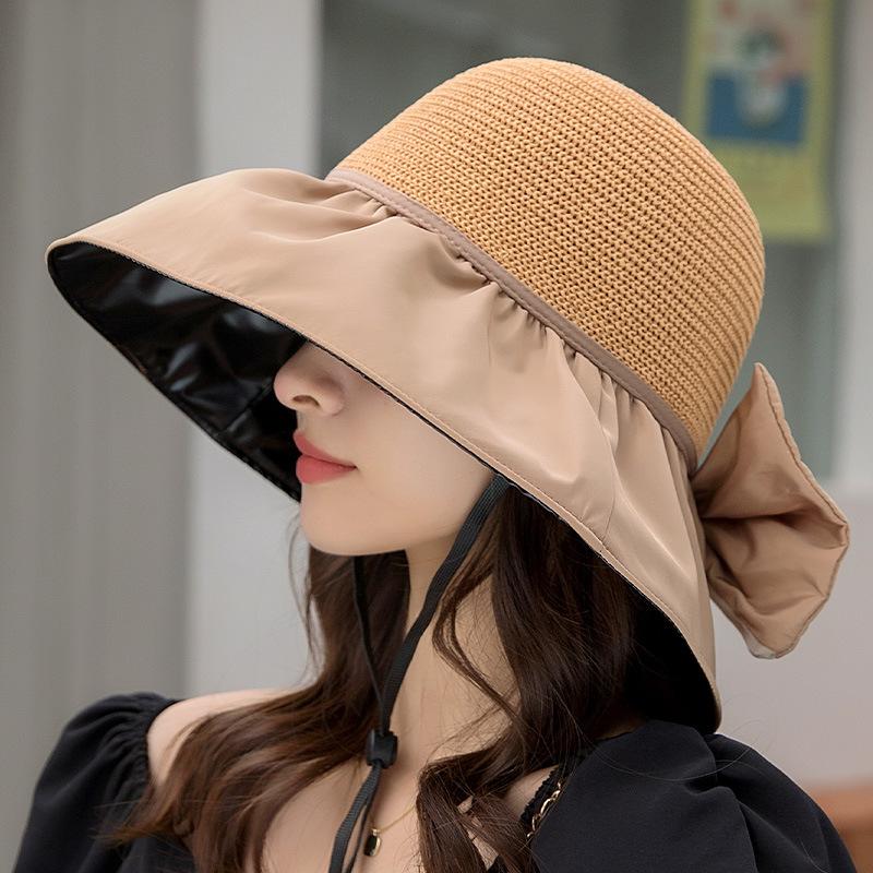 Виниловый бант защита от УФ-лучей шляпа от солнца с большими полями показывает лицо маленькая шляпа от солнца женская пляжная защита от солнца шляпа-ведро