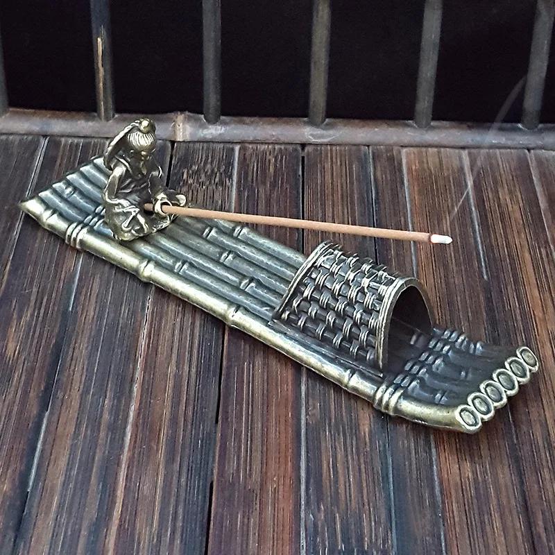 1 шт. Сплав Дзен Лодка Подставка для благовоний с дизайном рыбака, Декор для медитации Подставка для благовонных палочек (Без благовоний)