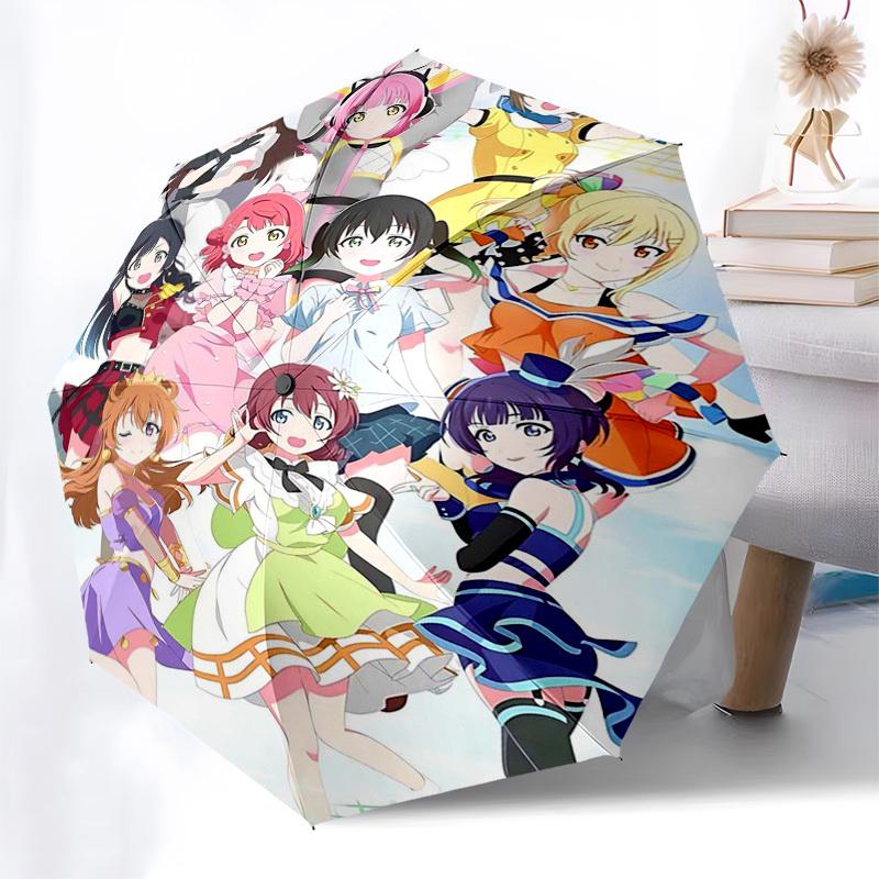 1 шт. Уличный зонт с LoveLive! Характеристики - Автоматическое открытие/закрытие, Портативная 3-складная конструкция, Железный каркас с 8 ребрами - Идеальный подарок для поклонников, Тр