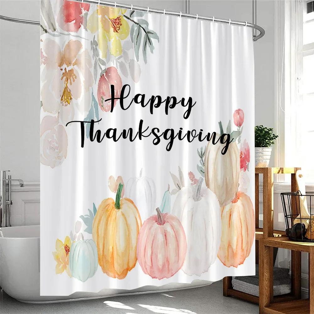 Fall Shower Curtain Thanksgiving Festival Home Decor for Bathroom Pumpkin Maple Leaf Autumn Harvest Season Bath Curtain Cloth