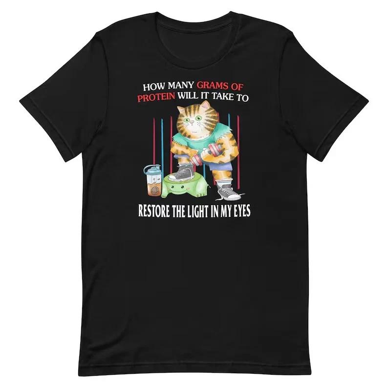 Unisex Gym Cat Tee Cute Workout Fitness T-shirt Tops Tees Unisex for Men Women