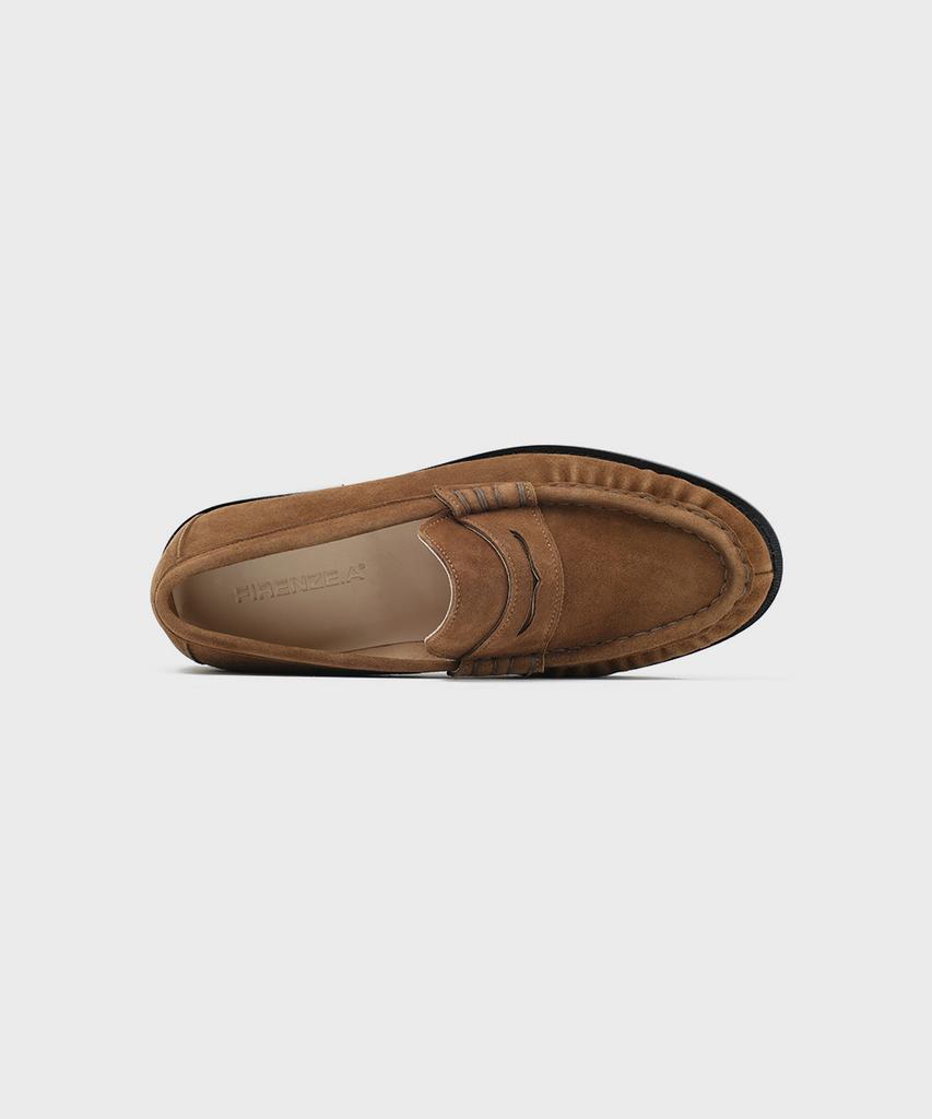Firenze Atelier [Red Sole] Shirring Detail Standard Penny Loafer 4080 [Mid Brown Suede]