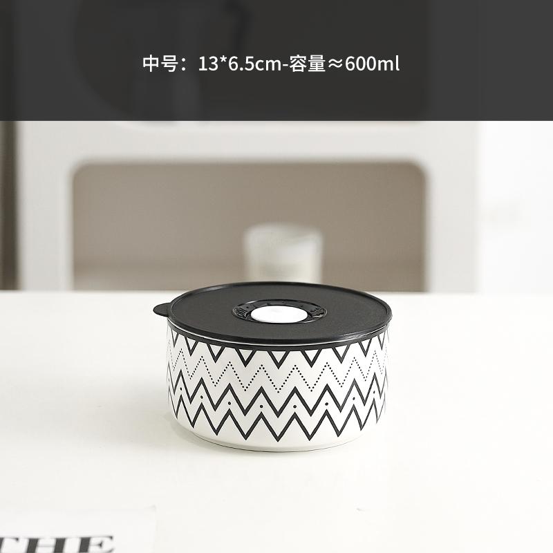 Microwave Oven Special Ceramic Lunch Box Fresh-keeping Box Round Heat-resistant Lunch Box Bowl with Lid Kitchen Rice Sealed Bowl