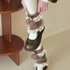 Fashionable Plush Balls Bows Adorned Leg Warmers with Lace Detail for Women's Hollowout Knitted Short Leg Covers Sleeves