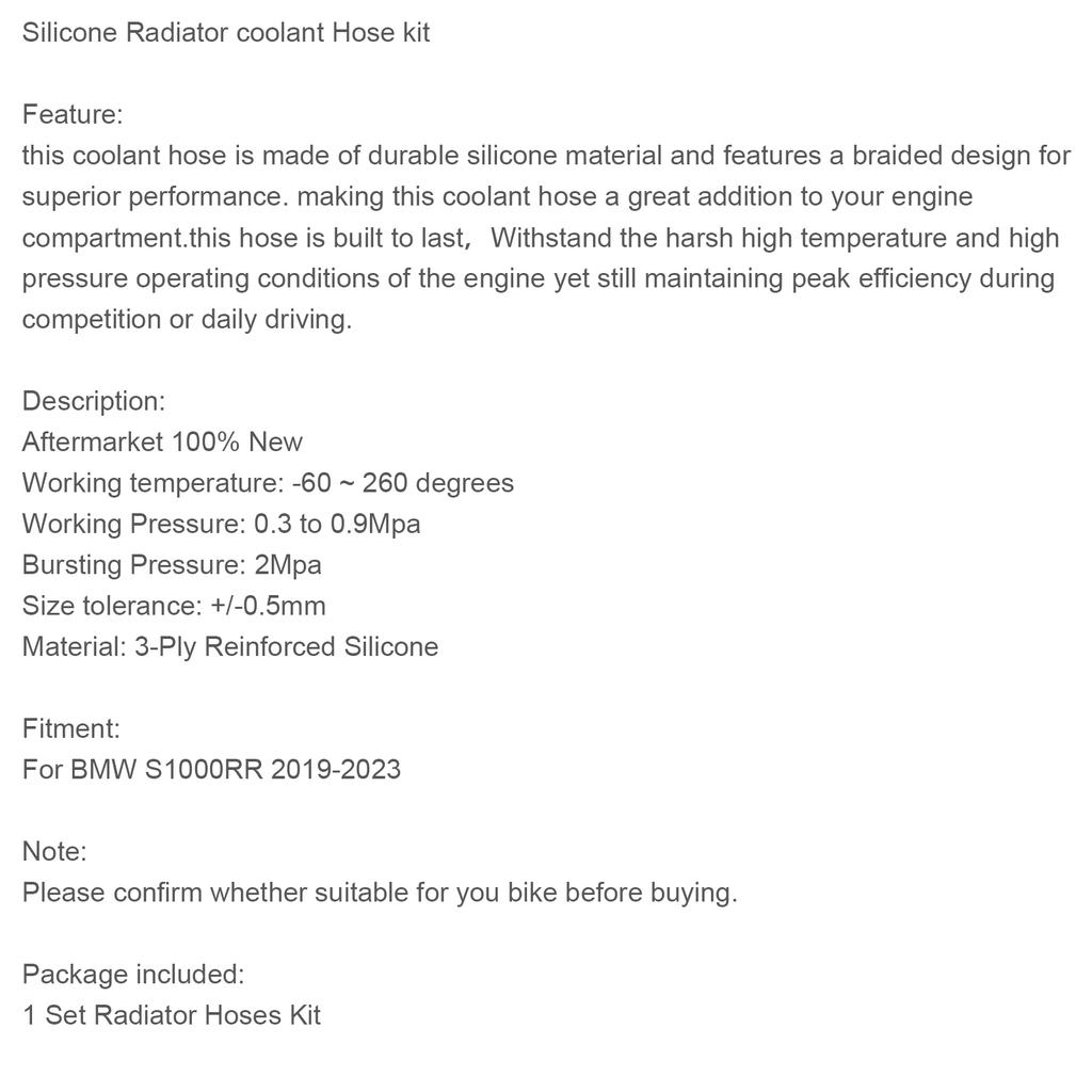 Silicone Radiator Coolant Hose Kit For BMW S1000RR 2019-2023 Black