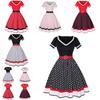 Vintage Polka Dot V Neck Maxi Dress With Piping For Evening Wear