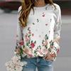 Fall Autumn Women'S Fashion O Neck Long Sleeve T-Shirt Loose Clothes White Flying Flowers Print T Shirt For Girls Street