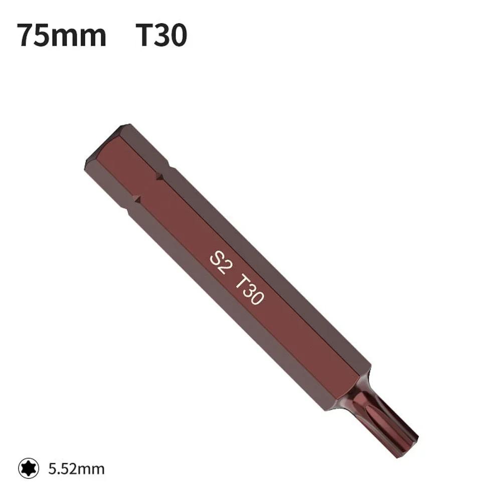 1pc 75mm Magnetic Torx Screwdriver Bit Steel 10mm Hex Shank Screwdrive For Impact Screwdriver T20/T25/T30/T40/T45/T50/T55