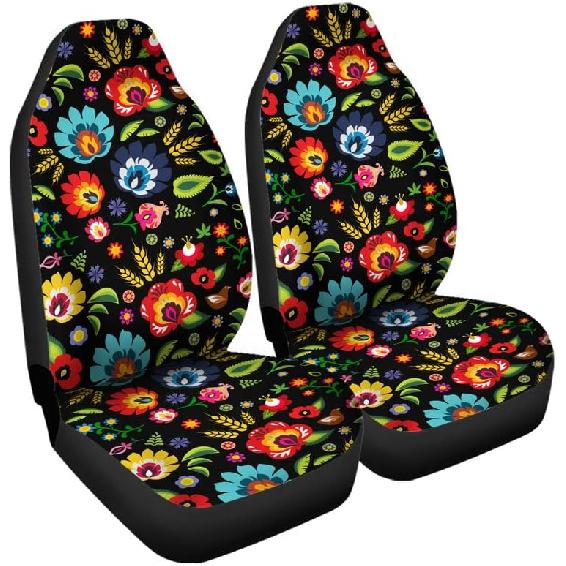 Чехлы на сиденья автомобиля Bulopur Black Boho Цветочные, Только для передних сидений, для женщин и мужчин, с карманом-органайзером, для автомобилей, внедорожников, грузовиков, седанов