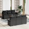 7-Piece Garden Sofa Set with Black Poly Rattan Acacia Cushions, 2-Seater Garden Sofa with Storage & 3355944