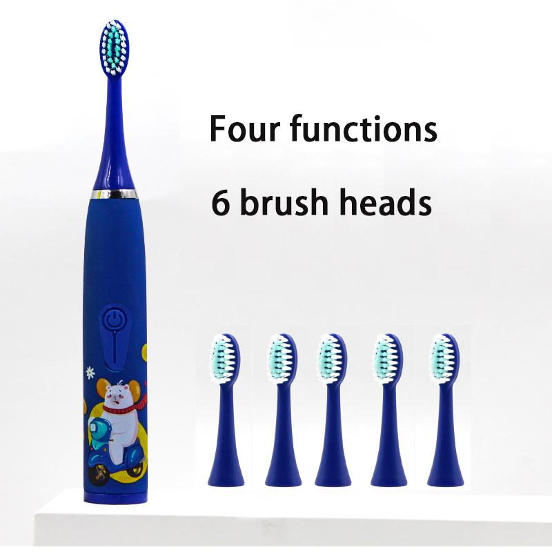 Детская электрическая зубная щетка для детей от 3 до 12 лет, уход за зубами, бактерии полости рта, 6 сменных насадок, зарядка через USB