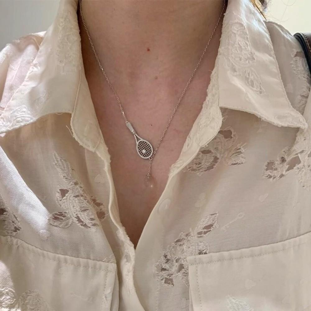 With Diamonds Pendant Necklace Zirconia Metal Sweater Chain Tennis Racket Necklace Jewelry Gifts