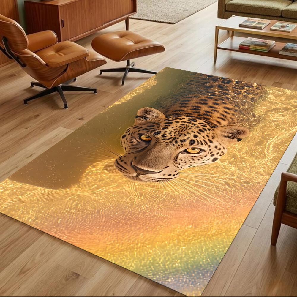 Leopard Emerging From Water Non-Slip Home Carpet Design for Office Decor Living Room Bedroom Gift