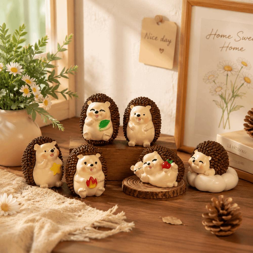 6 pcs Resin Hedgehog Figurines Creative Hedgehog Ornaments Mini Hedgehog Sculpture Bonsai Garden