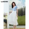 [Same as in the mall] Lagogo Lago Valley new hollowed out contrasting color temperament V-neck elastic knitted sweater for women