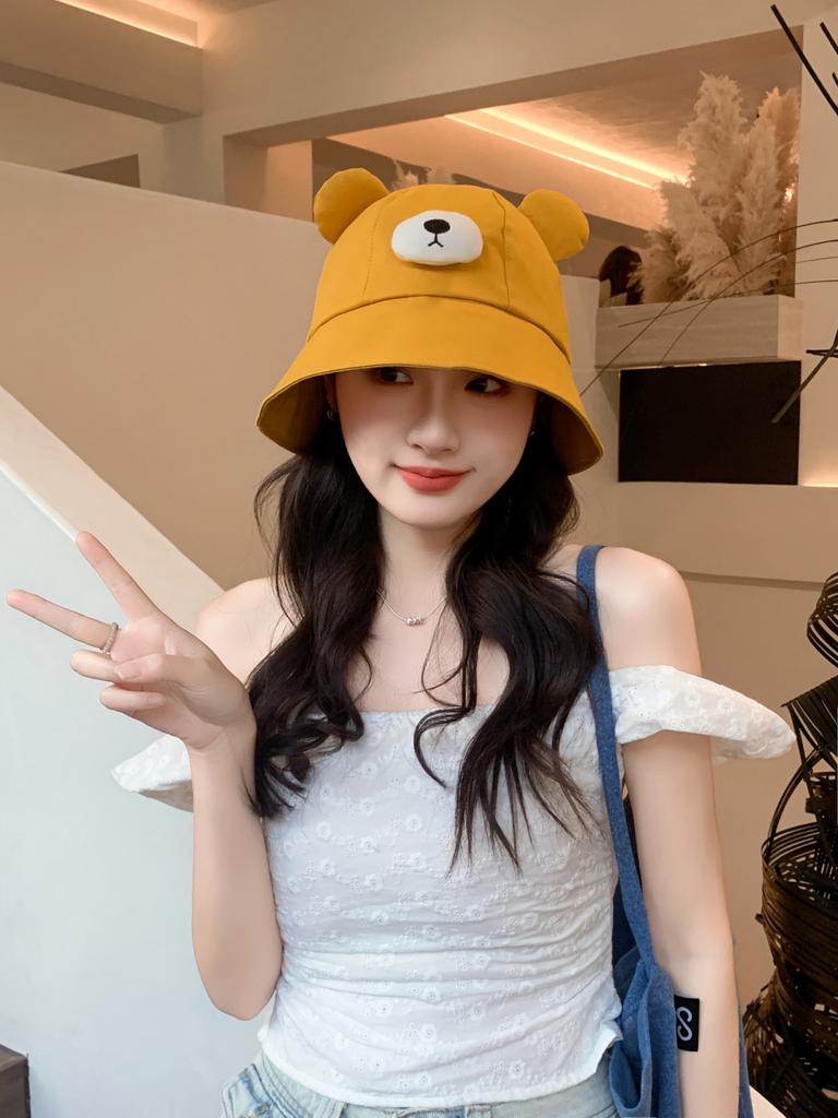Spring Summer Bucket Hat For Women Men Cute Dog Ear Bear Nose Cartoon Fisherman Hat Outdoor Sun Hat Mountain Travel Beach Cap