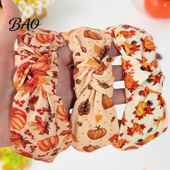Comfortable Elastic Headband for Daily Wear Fall Knotted Women, Pumpkin Maple Leaf Headband, Fashionable Wide Broken Hair Brim Accessory Thanksgiving