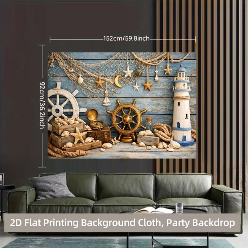 2D Nautical Beach Tapestry, Ocean Theme Party Background Cloth