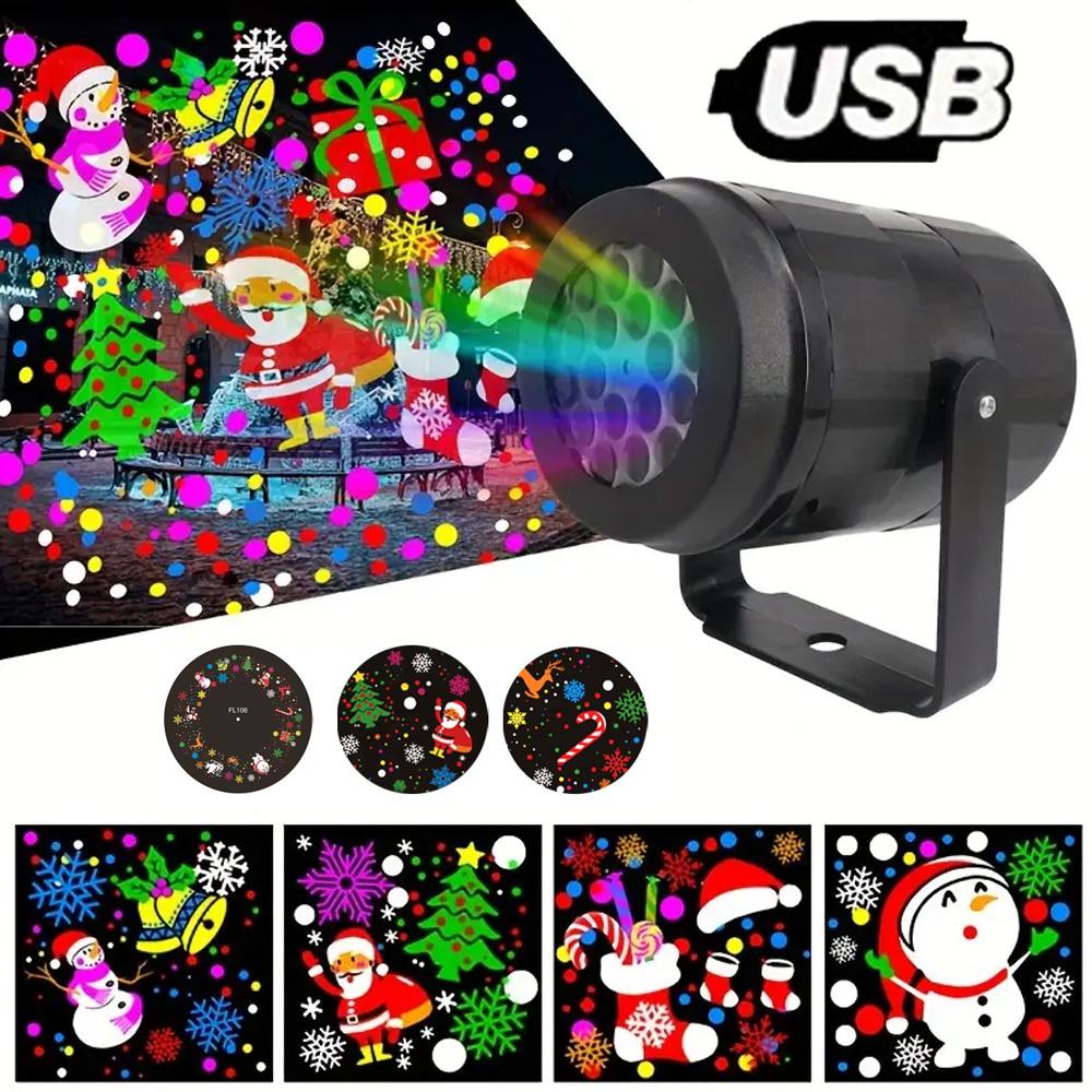 Christmas Projector USB Power LED Fairy Light Indoor 16 Pattern Dynamic Projection Night Lamp for Bedroom Room Party Xmas Decor