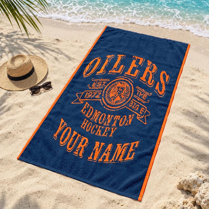 Edmonton Oilers Custom Name Beach towels also serve as bath towels summer essential a musthave for the outdoors the beach and the pool