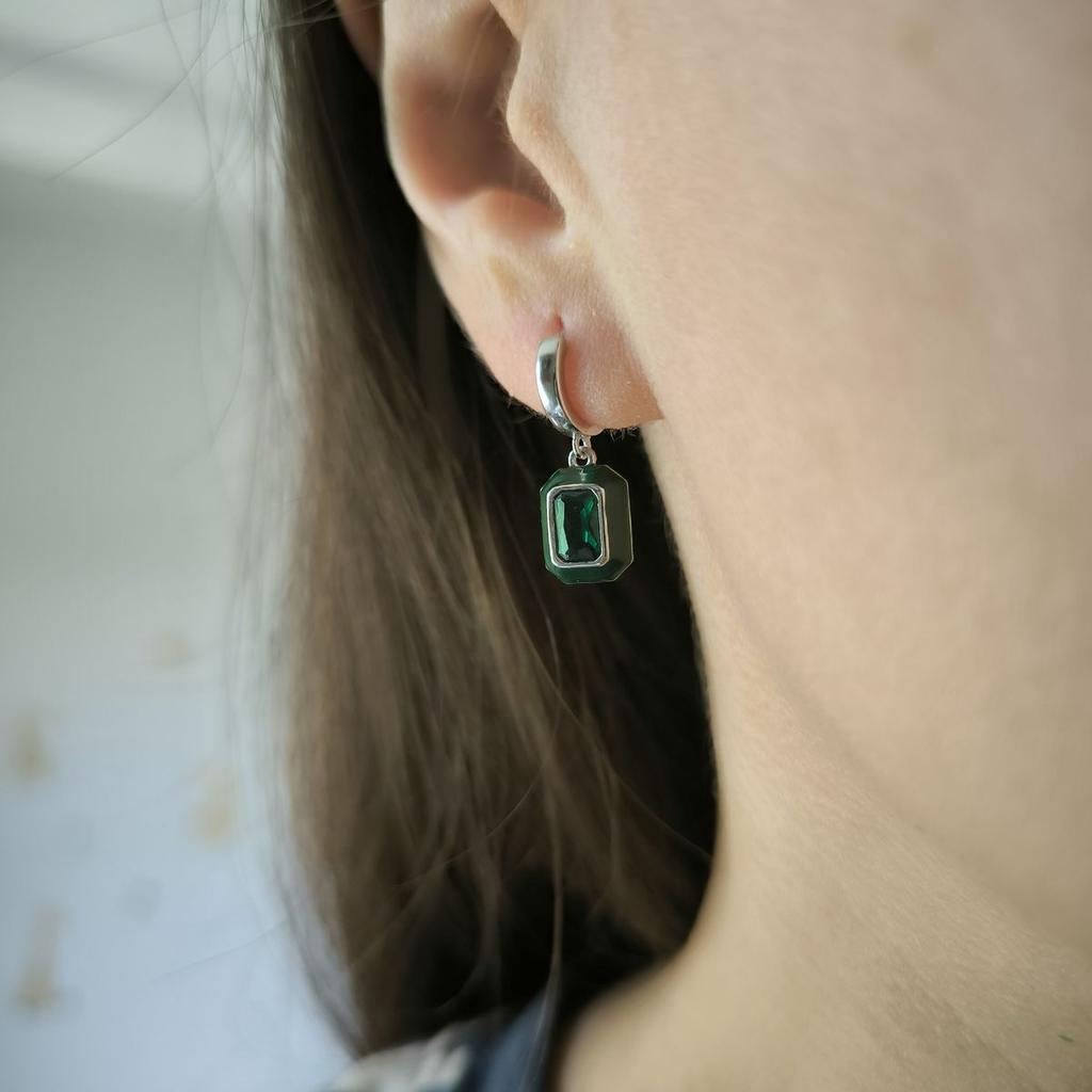 Серебряные серьги с фианитами, емаллю (60002243)