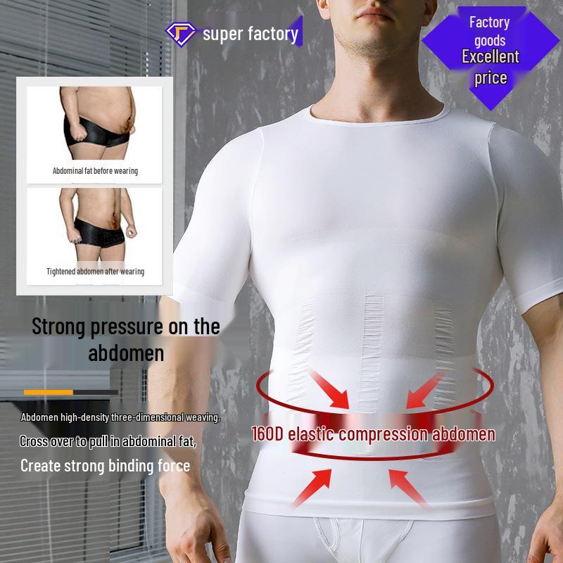 Men's Tummy Control Body Shaper Corset with Bust Support and Short Sleeves - DT02.