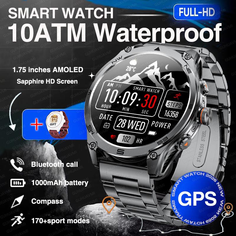 Новые GPS-смарт-часы для мужчин с большой батареей 1000 мАч, 10 ATM, водонепроницаемые, прочные, военные, с отслеживанием маршрута на карте, Bluetooth-звонком