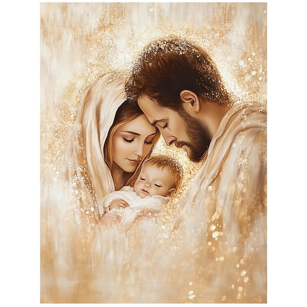 Poster Holy Family In Golden Glow Poster Holy Family In Golden Glow, 50X70 Cm, Gold Aluminum Frame, 230 Gsm Matte Paper