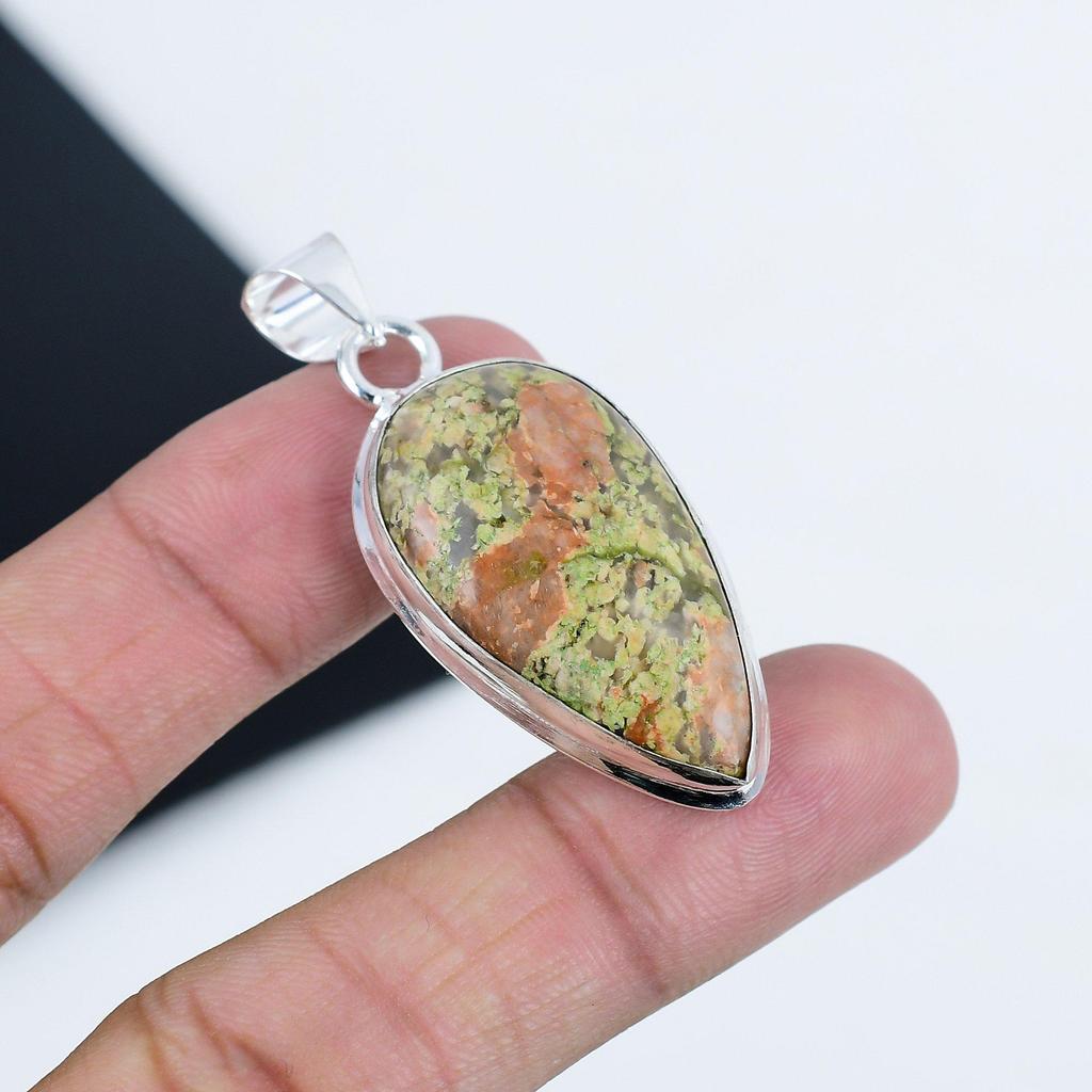 Натуральный камень унакит серебряная подвеска из стерлингового серебра 925 пробы - Ручная работа, дизайн 'груша', украшение для повседневной носки, подарок на День отца