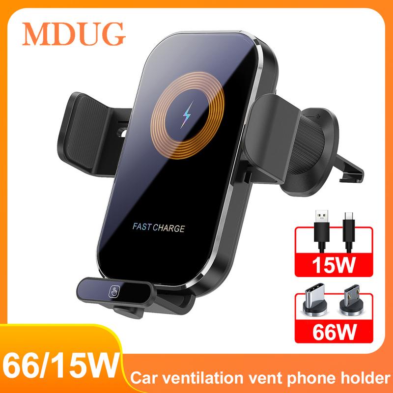 66/15W Car Wireless Charger Auto Car Mount Phone Holder Stand Fast Charging For iPhone Xiaomi Samsung Intelligent Sensing Holder