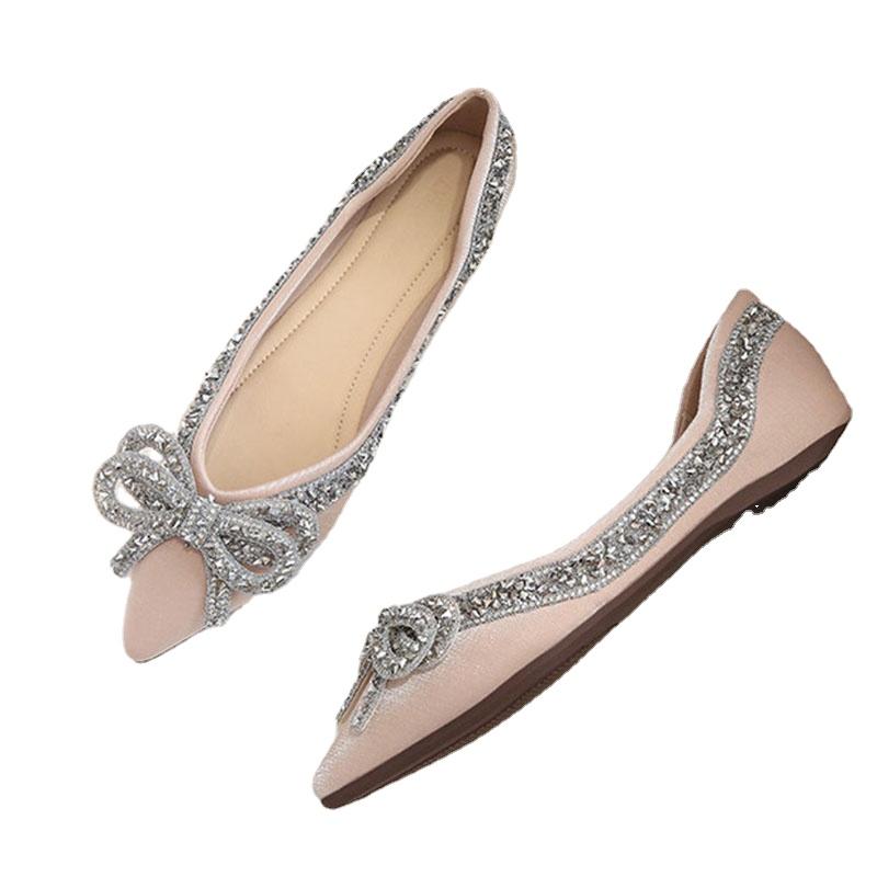 Модные балетки для женщин Модные туфли на плоской подошве со стразами и бантом Женские мокасины больших размеров Туфли-лодочки Chaussure Femme