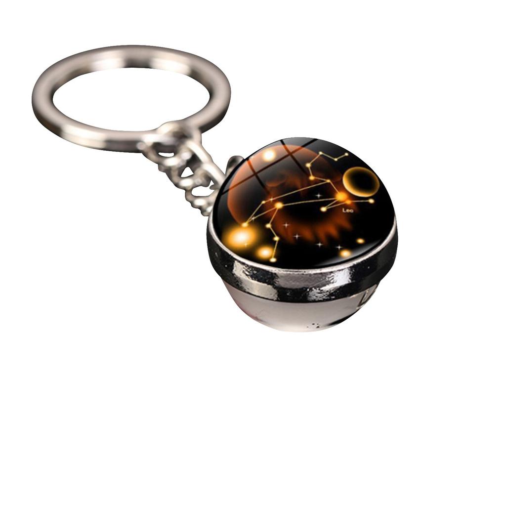 Брелок для ключей с подвеской в виде сумки с 12 знаками зодиака, светящийся в темноте, с драгоценными камнями, двухсторонний стеклянный шар