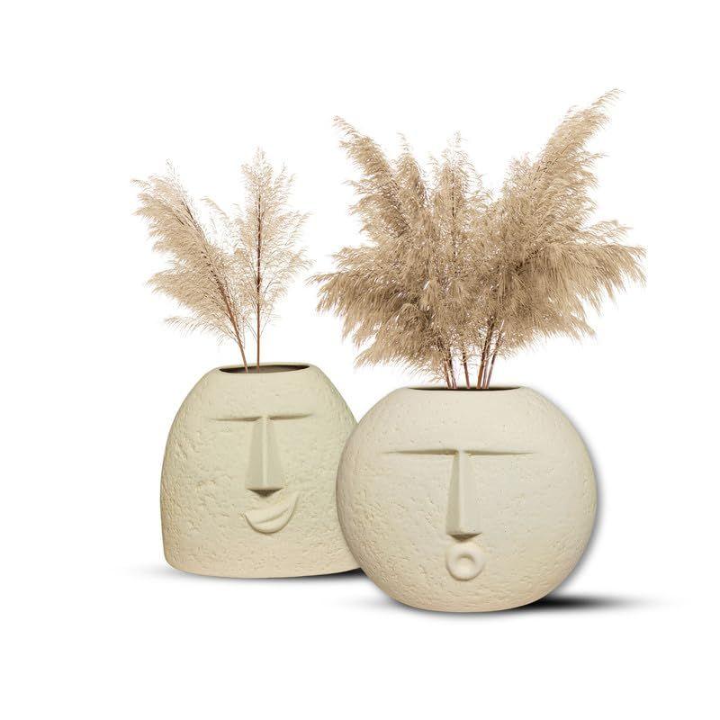 Керамическая бежевая ваза «Kiss Face» | Вазы для домашнего декора Декоративная ваза для сухоцветов и пампасной травы — набор из 2 штук Новые