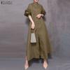 Women Autumn Casual Stand Collar Loose Long Sleeve Long Dress