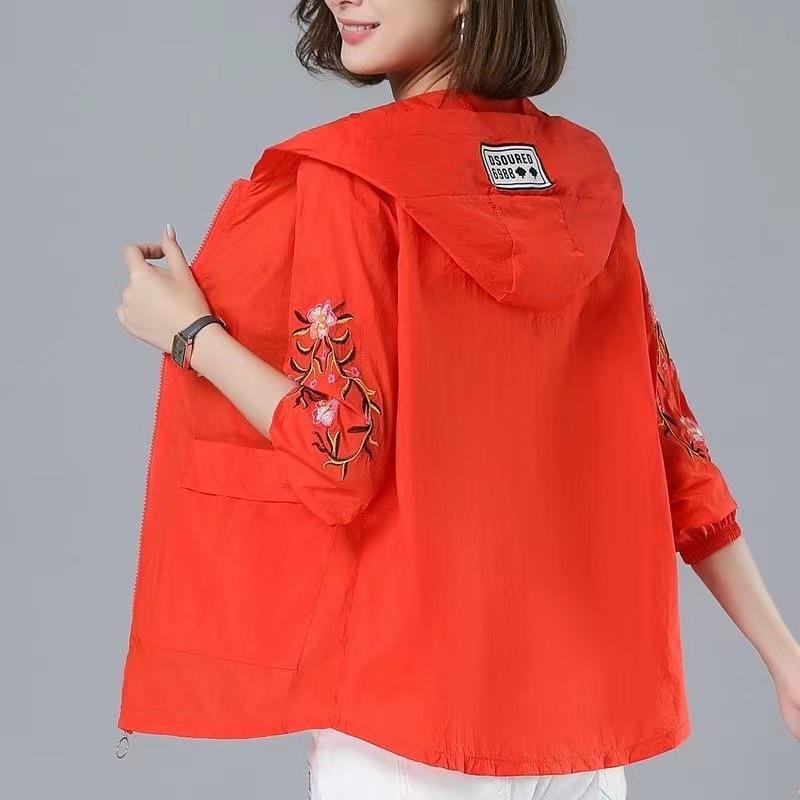 Свободная одежда с вышивкой и защитой от солнца, короткая куртка, одежда с защитой от солнца, вышитая верхняя одежда, одежда с защитой от ультрафиолета