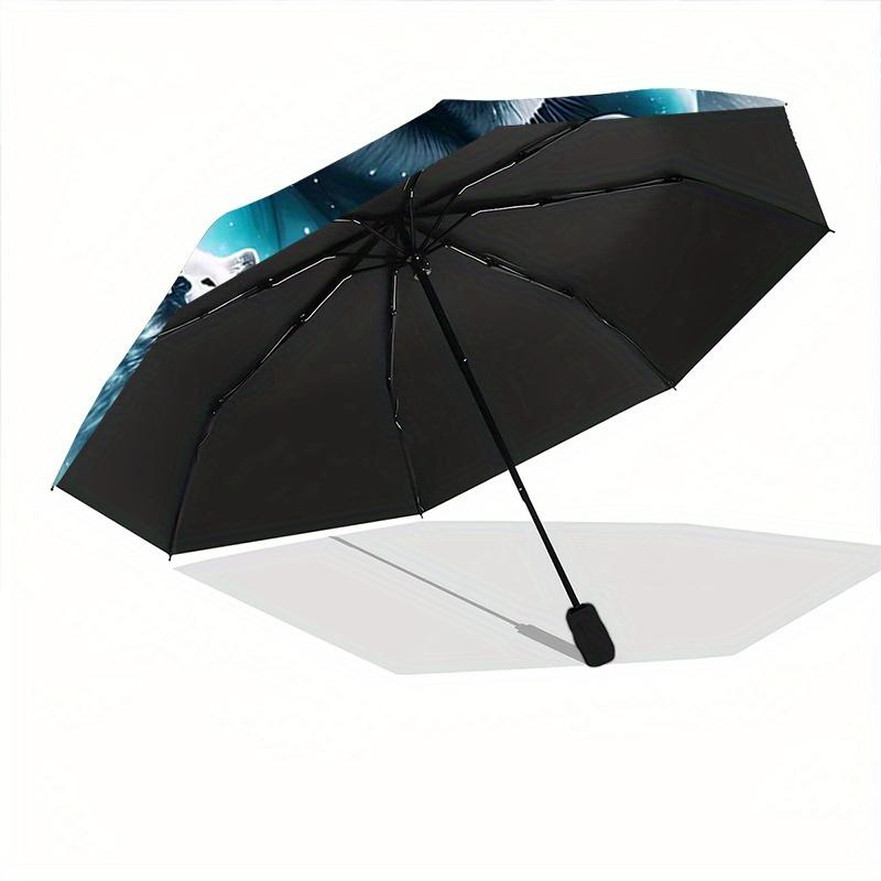 1pc Wolf amidst Snowy Forests Pattern Automatic, 8 Iron Frames, High-Value Folding Umbrella, Suitable for Office, Travel and Outdoor Adventure.C015