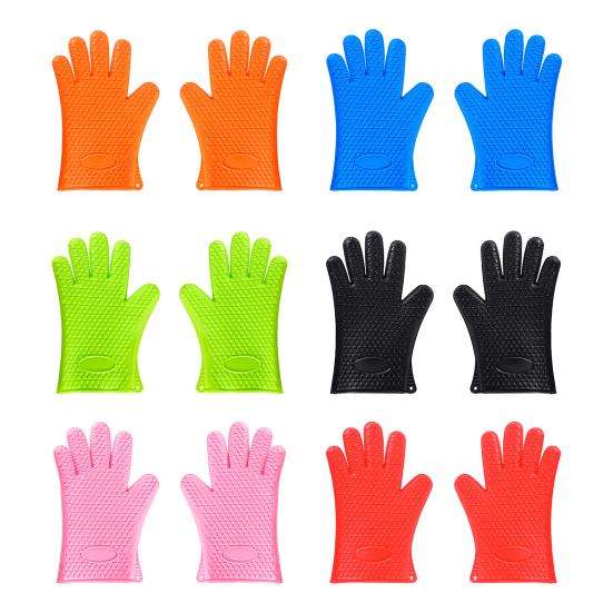 1 Pair Silicone Gloves Heat Resistant Oven Mitts with Quilted Liner Non-Slip Textured Grip Kitchen Gloves for BBQ Baking Cooking