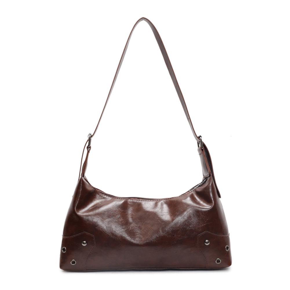 Женская ретро сумка через плечо с заклепками, сумка из искусственной кожи с металлическими заклепками, большая вместительная сумка, мягкая кожаная сумка подмышку, модная женская сумка подмышку