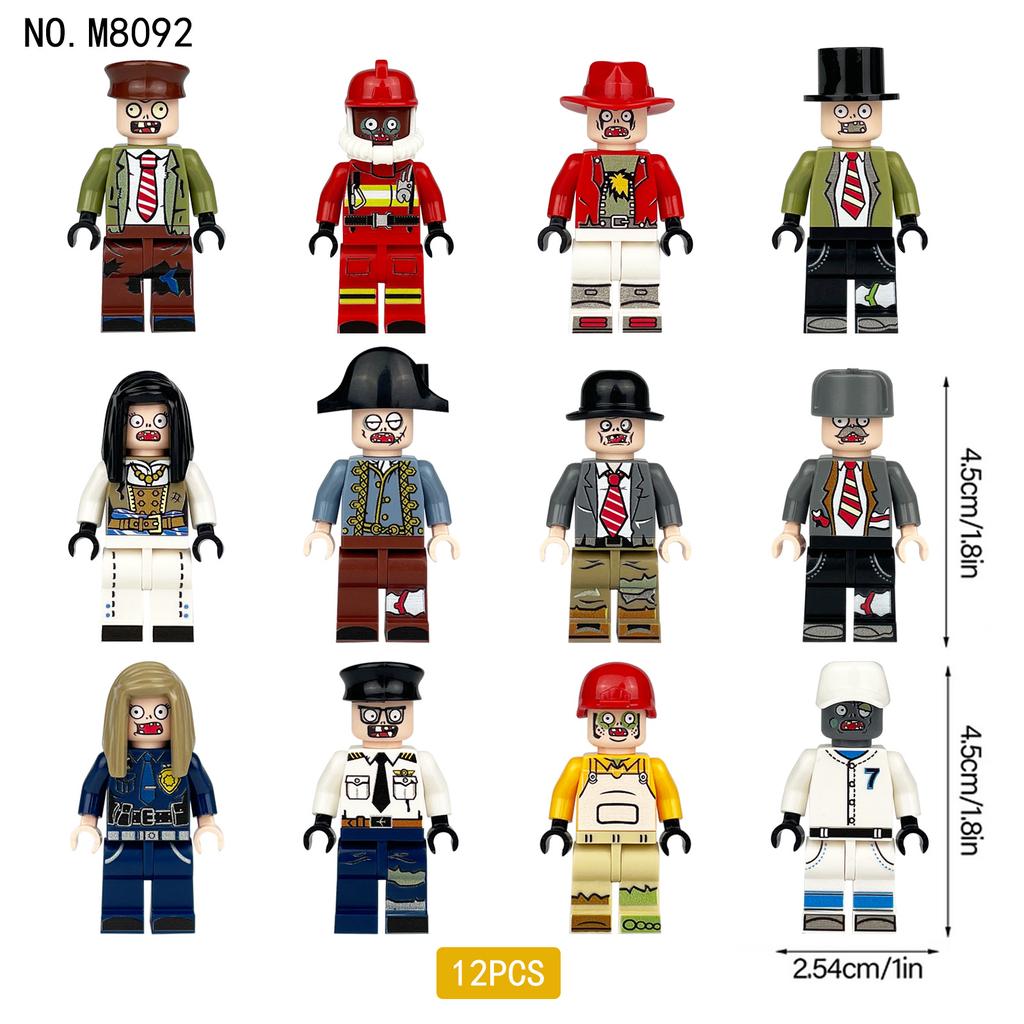 12pcs M8092 Zombie Block Doll Firefighter Athlete Professional Doll Doll Zombie Small Particle Assembling Toy