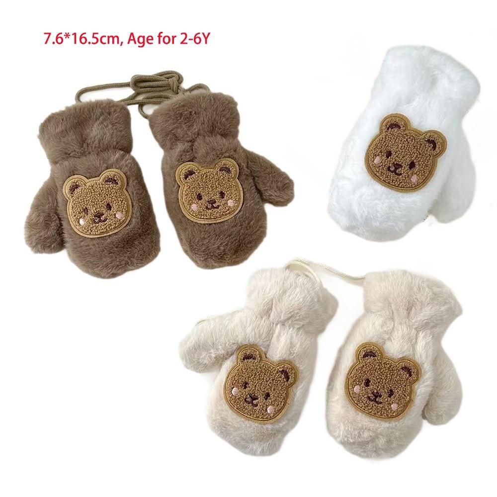 Faux Fur Cartoon Bear Gloves Waterproof Toddler Fingerless Gloves Outdoor Sports Mittens For Boys