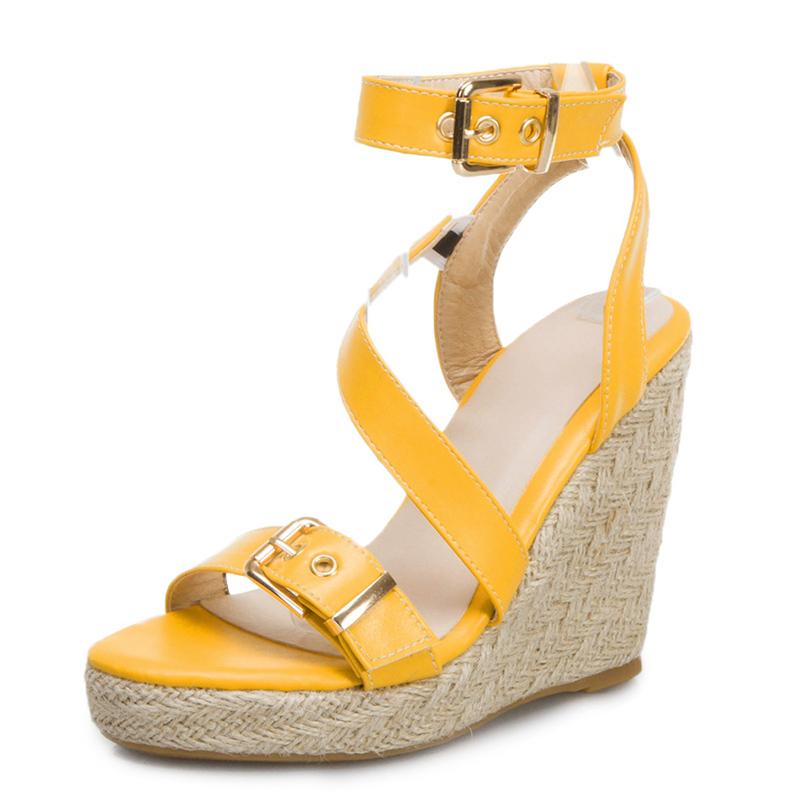 Модные босоножки на танкетке, женские летние туфли, трикотажные туфли на платформе, высокие каблуки, шлепанцы, большие размеры, туфли с перекрестными ремешками для вечеринок, женские, белые