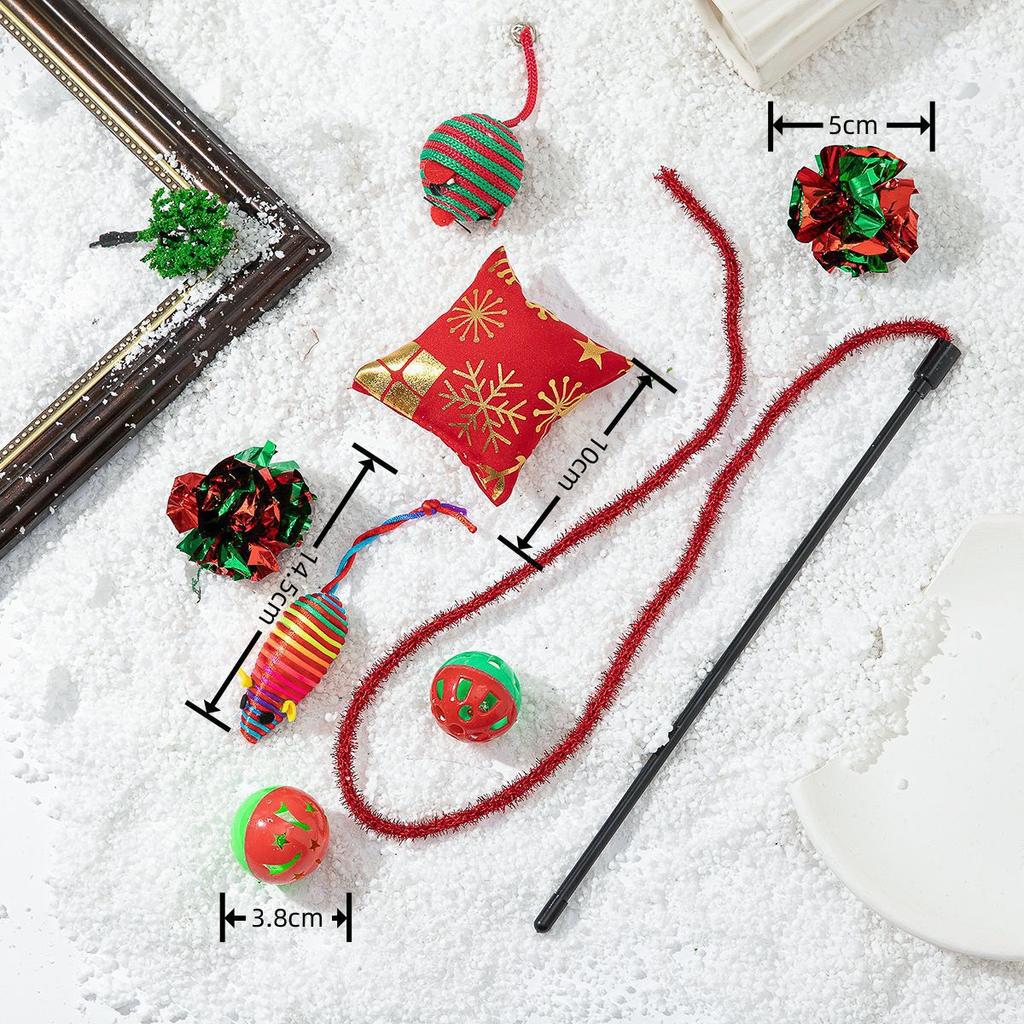 New Pet Christmas Cat Toy Interactive Puzzle Toy Gift Box Pet Toy Set Bell Combination Christmas Sock Elk Elderly Cat Toy Stick