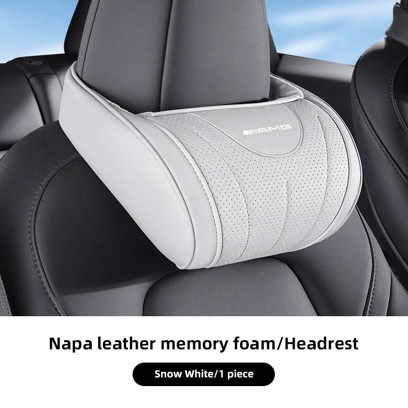 Car Headrest Neck Memory Foam Leather Headrest Accessories Car Hub Cap For Mercedes Benz AMG W214 W205 W204 W206 W213 W212 W211 CU1