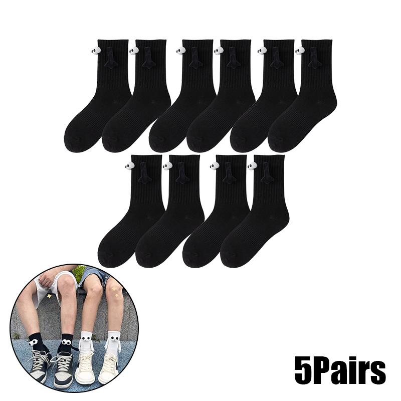 Magnetic Socks with Hands Women Men Fashion Black White Funny Cute Cartoon Eyes Couple Mid-tube Socks for Gifts