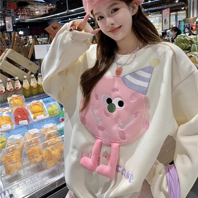 Дизайнерский флисовый свитер с круглым вырезом для женщин, осенне-зимний, утолщенный, средней и длинной длины, свободный топ