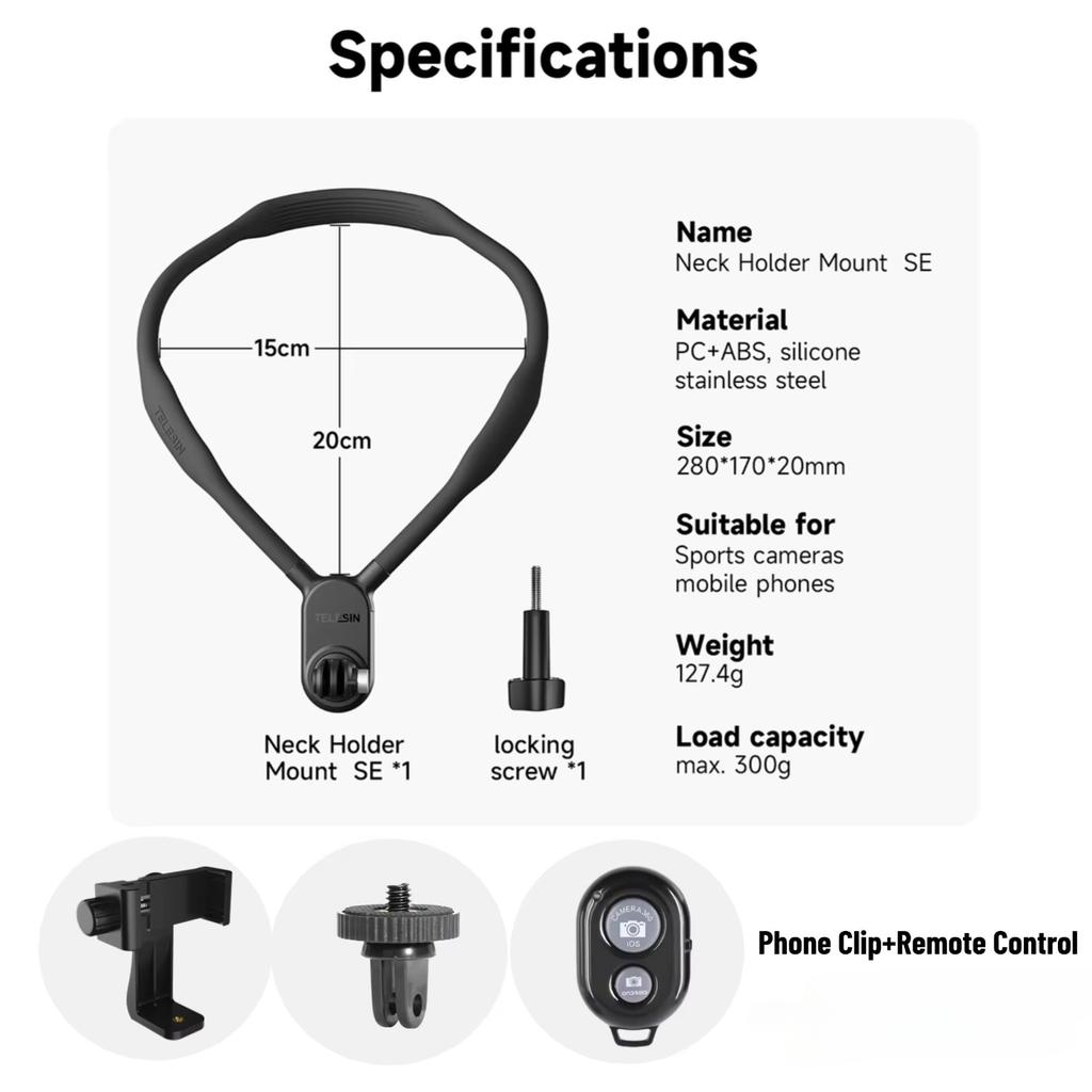 TELESIN Silicone Neck Mount for Gopro Hero 13 12 11 10 9 8 DJI OSMO Action 5 4 3 Insta360 X5/X4/X3 Mount Go Pro Accessories 4