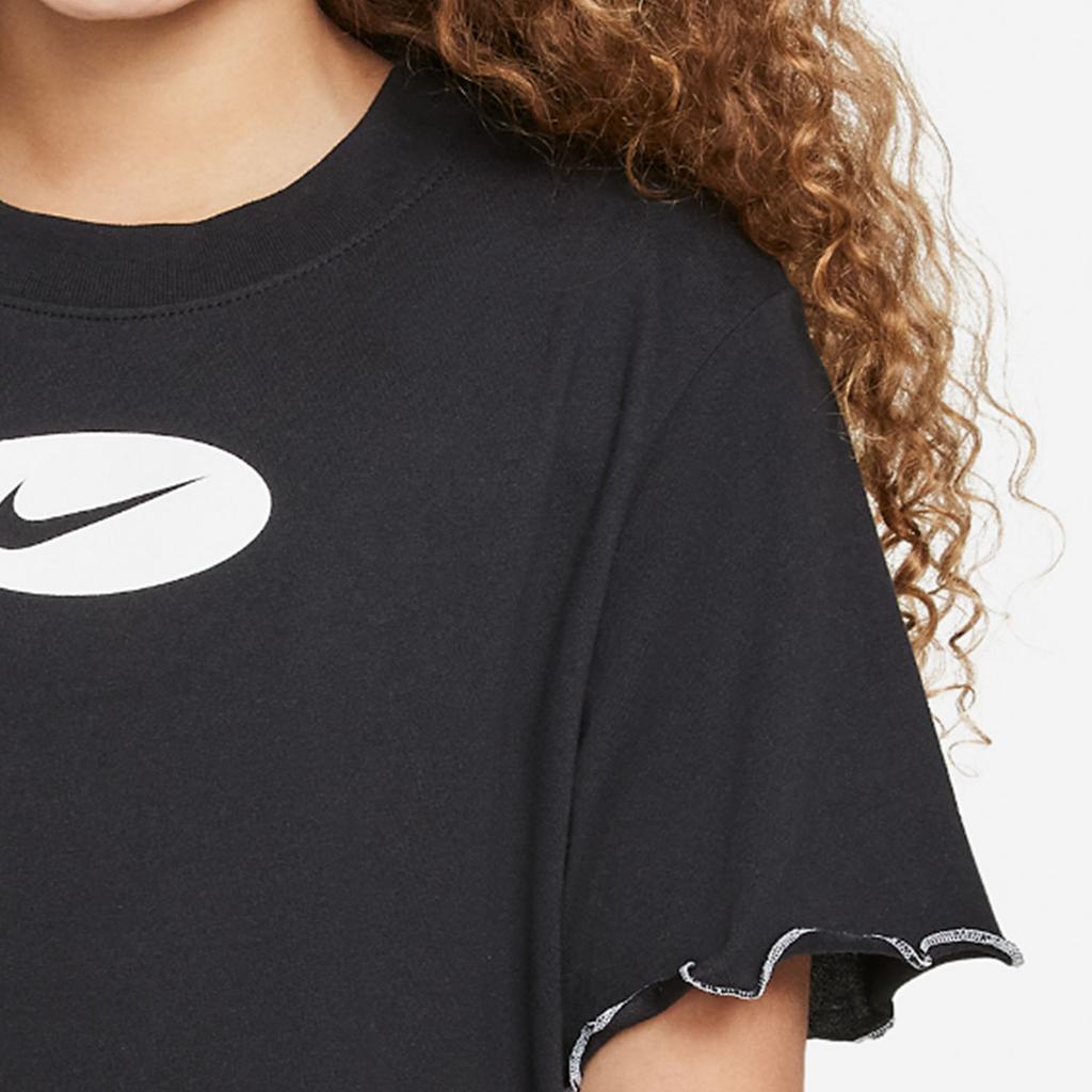 Nike Футболка Dri-FIT с цветными блоками, логотипом и оборкой по низу, с круглым вырезом и короткими рукавами, детские топы, черная DQ4392-010