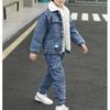Children's Winter Suit Boys Thick Denim Jacket and Velvet Pants Two-piece Boys