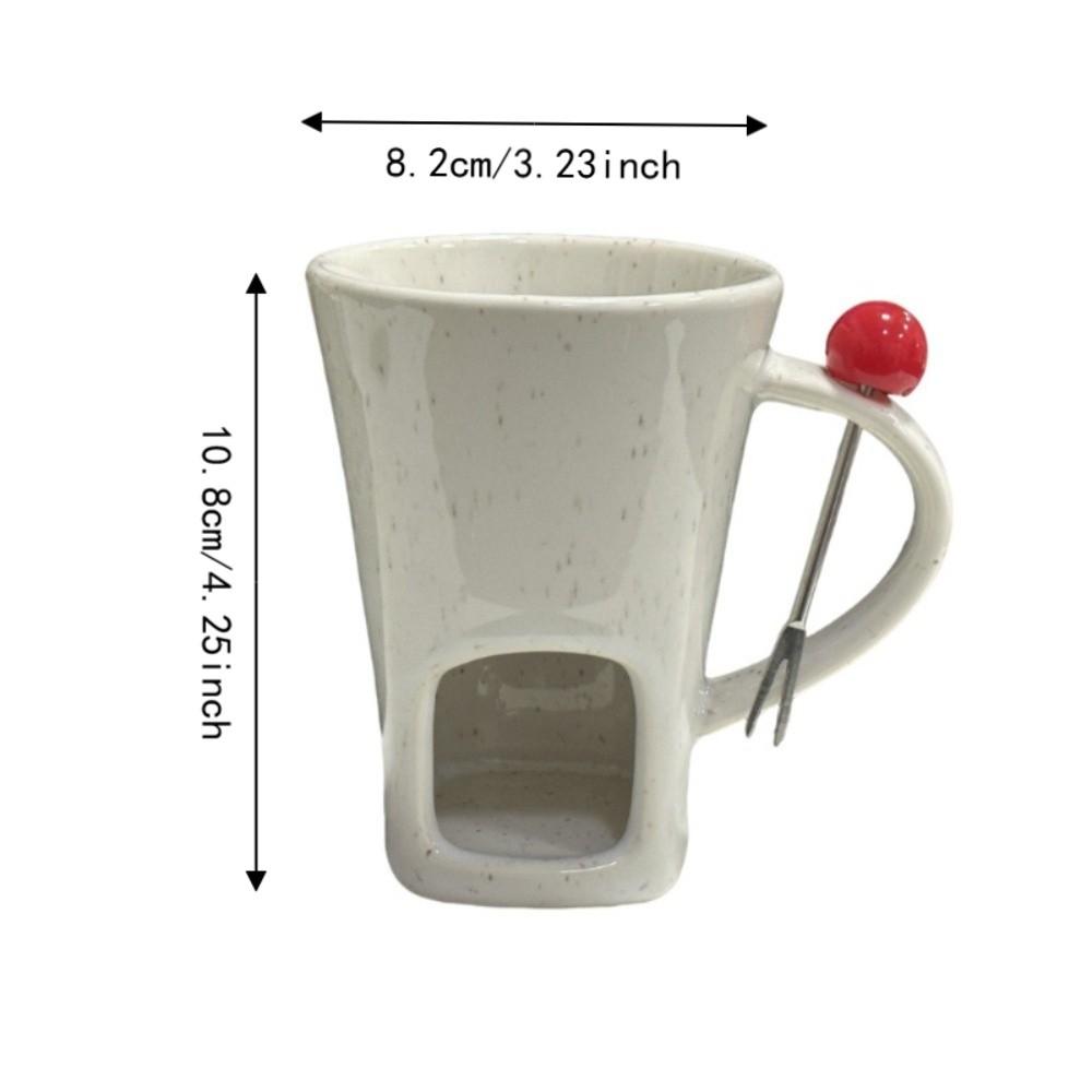 Ceramic Tea Light Chocolate Melting Cup with Fork Cheese Melting Pot Butter Warmer Pot Fruit